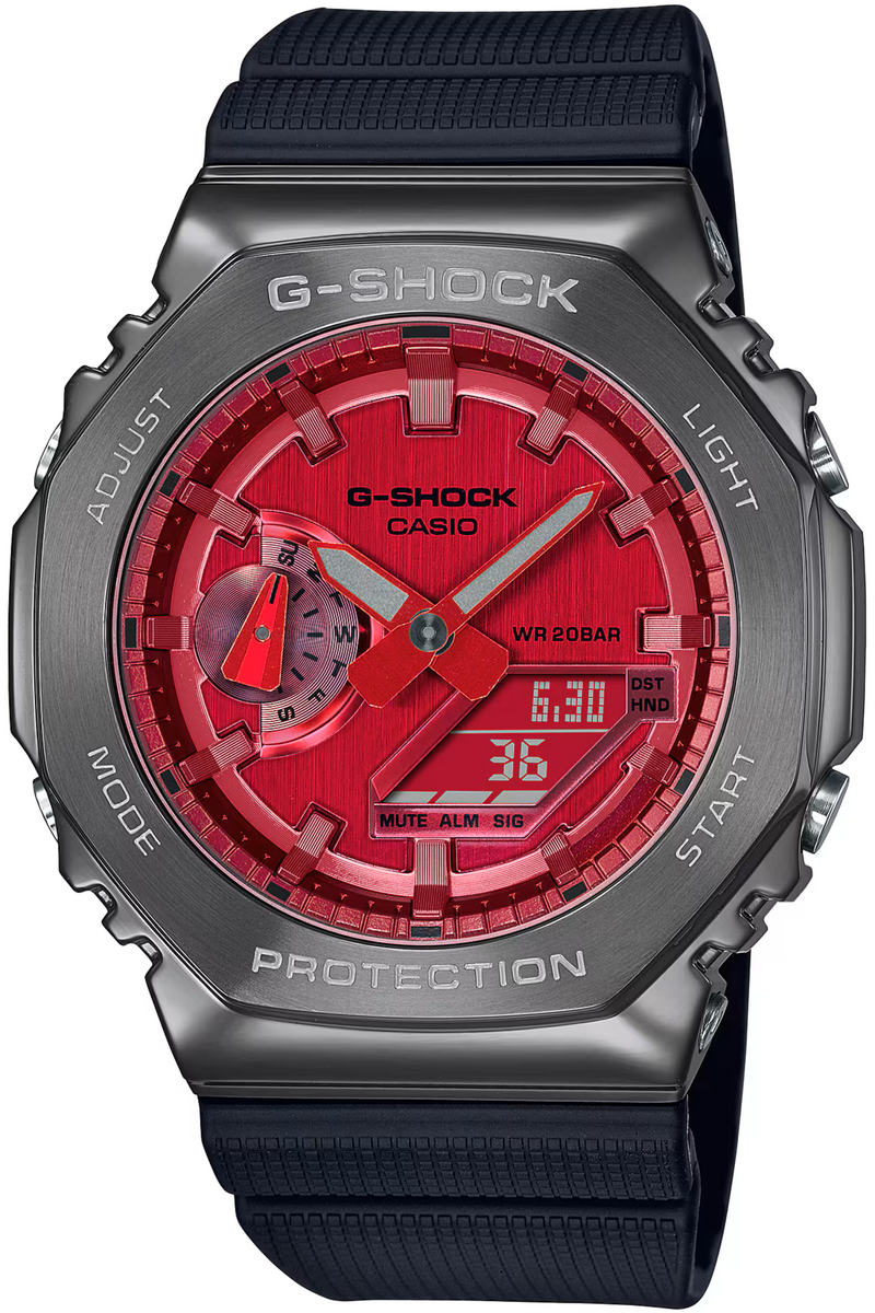 時計 G-SHOCK GM-2100B Casio G-Shock Metal Covered Bezel GM-2100 Series Grey Red GM2100B