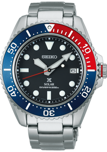 Seiko Prospex Solar 200M Scuba Diver Stainless Steel Red & Blue Bezel SNE591P1 SBDJ053 www.watchoutz.com