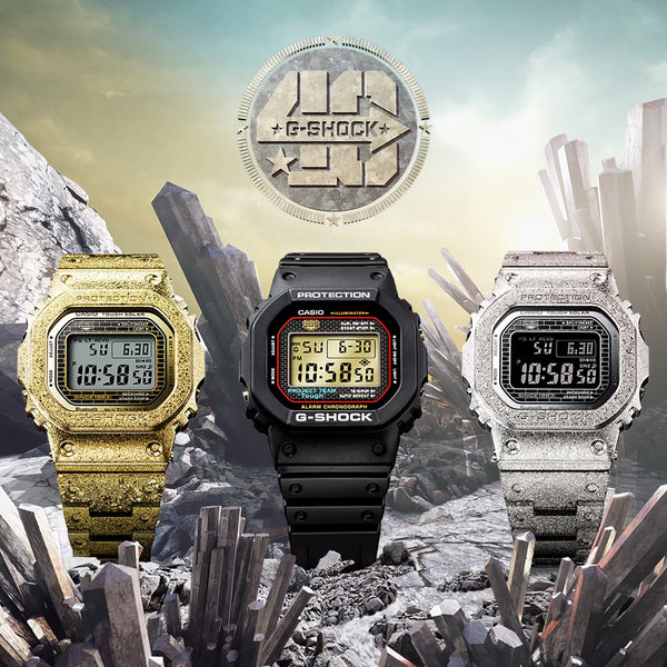 G-SHOCK 40th Anniversary Recrystallized limited-edition timepiece DW-5040PG, GMW-B5000PG-9, and GMW-B5000PS-1