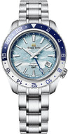 Front view of Grand Seiko Sport Hi‑Beat 36000 GMT 25th Anniversary Limited Edition with Sea of Clouds dial, Caliber 9S86 movement, sapphire bezel with Lumibrite, at WatchOutz.com.