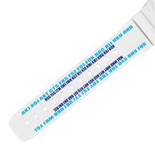 Casio G‑SHOCK x ANA DW‑5600 limited edition aviation watch with white dial, blue ANA logo, resin strap featuring airport codes, airplane LED backlight, engraved caseback, exclusive ANA packaging — available at WatchOutz.com  with secure worldwide shipping