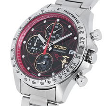 Stainless steel case side angle showing crown, pushers, and polished finish of Edward Elric collaboration watch.