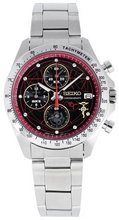 Seiko x Fullmetal Alchemist Edward Elric Limited Edition Quartz Chronograph, full dial view with red accents and chronograph subdials.