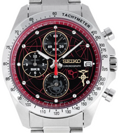 Seiko x Fullmetal Alchemist Edward Elric Limited Edition Quartz Chronograph dial detail, red accents on subdials, metallic finish, luminous markers, collector’s perspective.