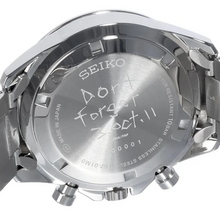 Collaboration edition engraved caseback featuring special motif "Don't forget 3. OCT. 11" and Seiko branding.
