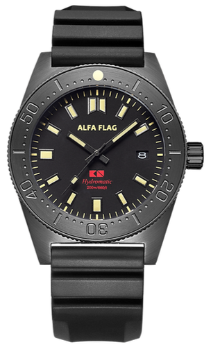 Alfa Flag Hydromatic Diver 200m All-Black AFHM200B-1 www.watchoutz.com