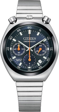 Front View of Citizen Retro Quartz Chronograph Bullhead TSUNO CHRONO Navy Blue Dial AN3660-81L. Available at Watchoutz.com.