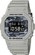 Casio G-Shock DW-5600CA-8 front view in light grey city camouflage design. Shop Watchoutz.com.
