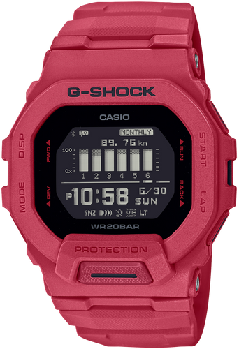 Casio G-Shock G-Squad Smartphone Link Square Face Matte-Red GBD-200RD-4 www.watchoutz.com