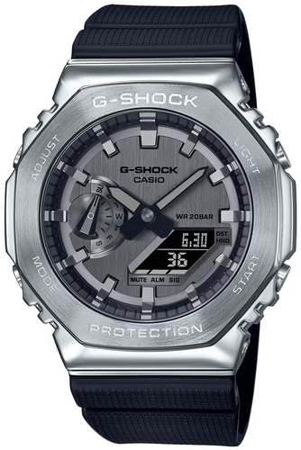 Casio G-Shock Metal Covered Bezel GM-2100 Series Silver Gray GM-2100-1A GM2100-1A www.watchoutz.com