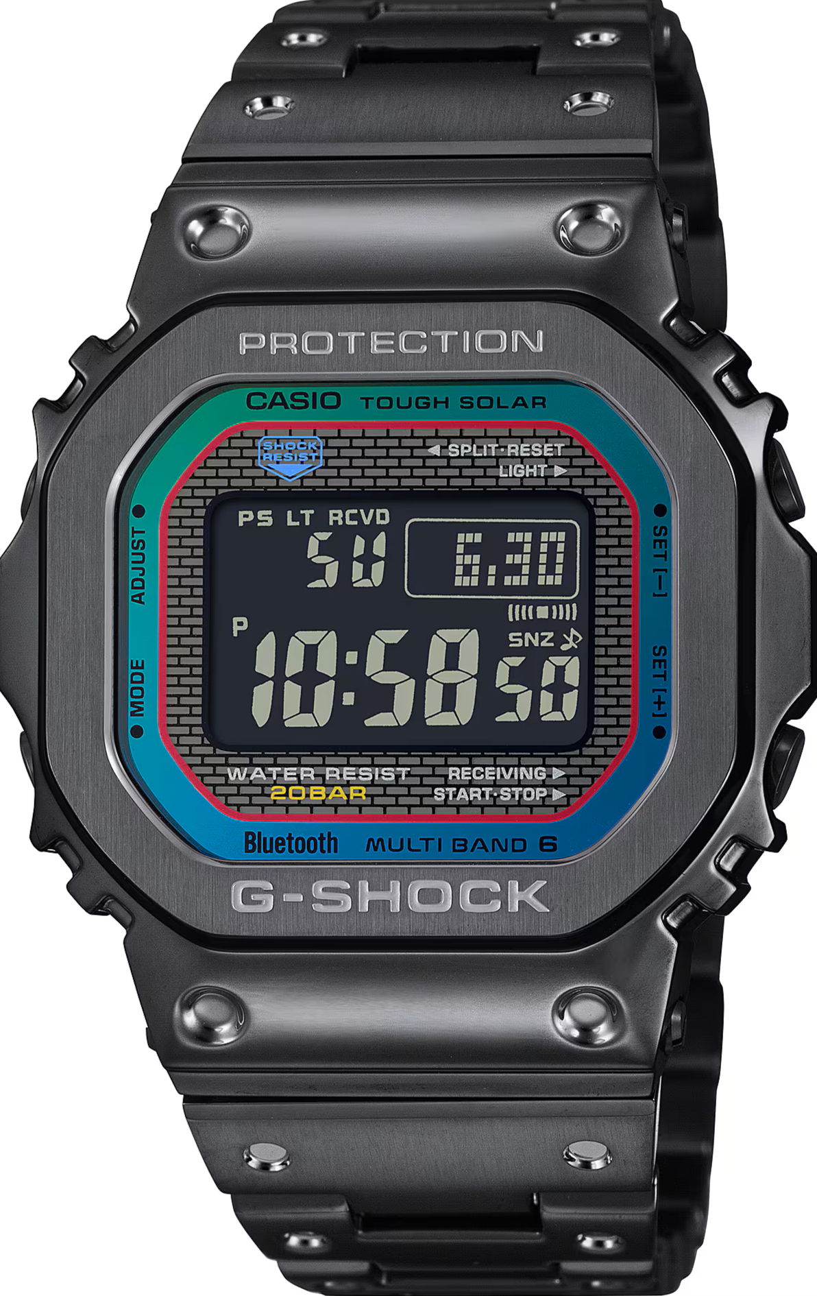 Casio G Shock Tough Solar Multi Band 6 Full Metal Square Face Black Rainbow GMW B5000BPC 1