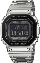 Casio G-Shock Full Metal GMW-B5000BT-1 Tough Solar Multi-Band 6 Bluetooth watch with silver case and black face, model GMW-B5000BT-1JF.