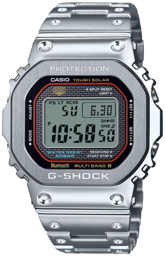 Casio G-Shock Full Metal Tough Solar Multi-Band 6 Bluetooth Silver Classic Red Line GMW-B5000D-1C, GMW-B5000D-1CJF, GMWB5000D-1C. Available at Watchoutz.com, Hong Kong's top online watch shop. Enjoy fast, secure international shipping and shop genuine Japanese watches with over 13 years of exceptional service. Visit Watchoutz International for your horology treasure hunt.