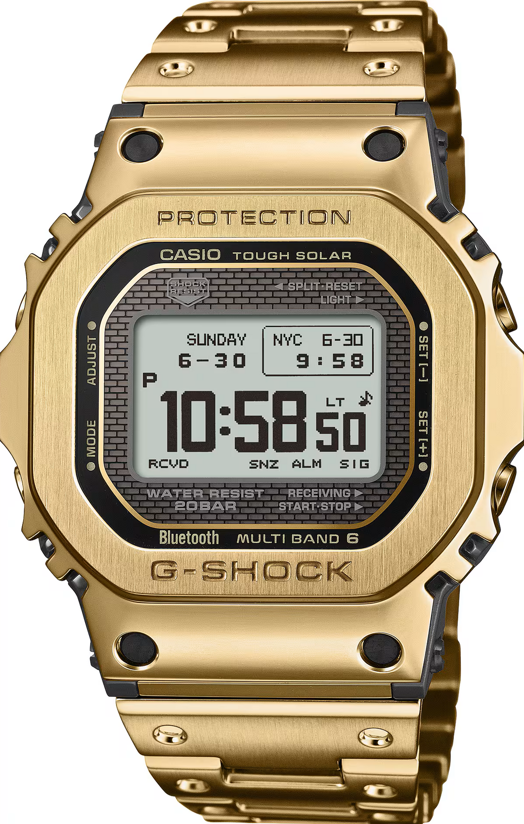 美品G-SHOCK MULTI BAND 6デジタル腕時計Tough Solar Casio G-Shock Metal Solar Multi-Band 6 MIP LCD Gold GMW-BZ5000GD-9