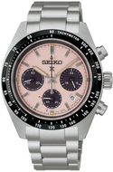Seiko Prospex Speedtimer 39mm sand‑grain pink dial close‑up – high legibility sports watch design SBDL127 SSC963