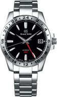 Grand Seiko SBGM227 GMT sports watch with stainless steel bracelet, ivory dial, and 24‑hour bezel.
