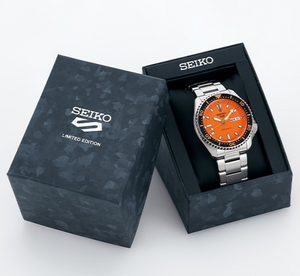 Seiko X TiCTAC 5 Sports SKX Sports Style Limited Edition Automatic Orange Boy Reimagine SBSA265 Box www.watchoutz.com