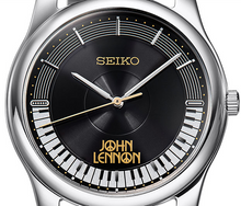 Seiko × John Lennon 85th Birthday Commemorative Limited Edition quartz watch on preorder, portrait of Lennon on dial, special packaging.