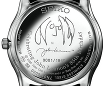 Seiko × John Lennon 85th Birthday Commemorative Limited Edition quartz watch on preorder, portrait of Lennon on dial, special packaging.