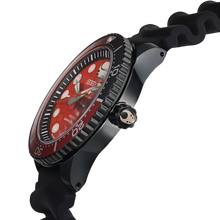 Side profile of RADIO EVA × Seiko Prospex Diver Unit‑02 Limited Edition with black stainless steel case and silicone strap. Shop Watchoutz.com