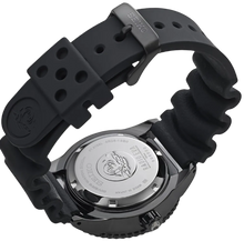 Caseback view of RADIO EVA × Seiko Prospex Diver Unit‑02 Limited Edition with black stainless steel case and silicone strap