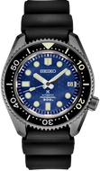 Seiko Prospex SLA053 Seigaiha USA Exclusive 300M Diver, front view with blue wave dial and stainless steel case