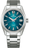 Grand Seiko Evolution 9 Spring Drive 5 Days titanium watch with Atera Valley inspired dial, showcasing turquoise‑to‑green gradient and Zaratsu‑polished case, shop at WatchOutz.com.