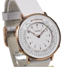 Side view Seiko Metronome Watch Standard Line (Monotone) Rose Gold Case / White Dial / White Leather SMW002A
