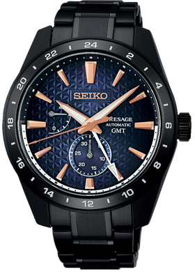 Seiko Presage Prestige Line Sharp Edge Series Limited Edition Mechanical Automatic GMT Black Navy Blue Dial Akebono SPB361 SARF023 www.watchoutz.com