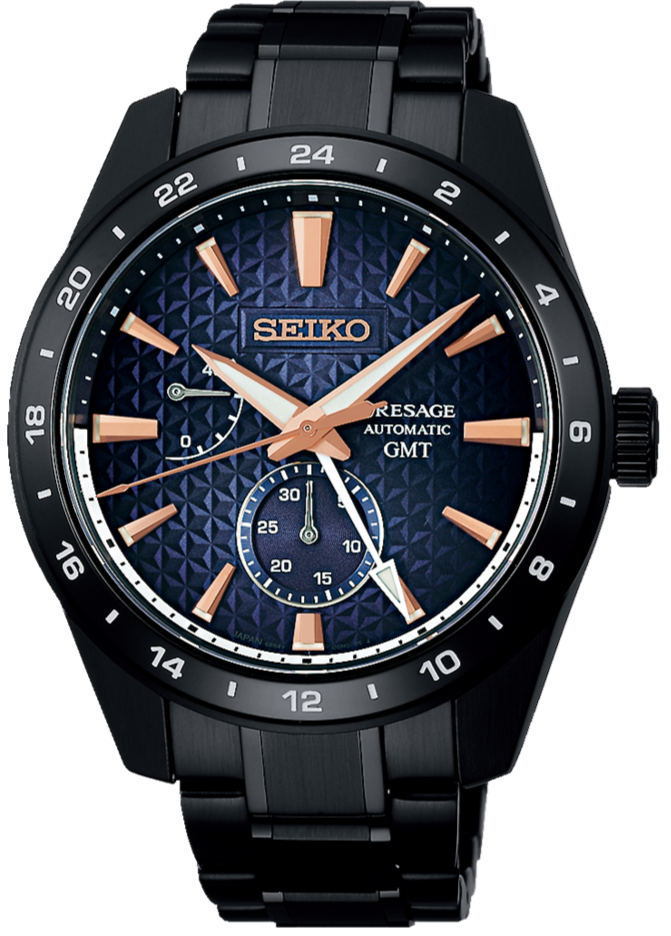 Seiko Presage Prestige Line Sharp Edge Series Limited Edition Mechanical Automatic GMT Black Navy Blue Dial Akebono SPB361 SARF023 www.watchoutz.com