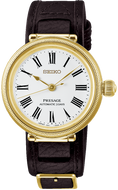 Seiko Presage SPB538 front view – 145th Anniversary Limited Edition “Timekeeper Homage” enamel dial wristwatch with gold case, Roman numeral markers, and commemorative design.