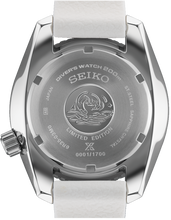 Rear view of Seiko Prospex Sumo SPB539 Wonders of Nature 2025 Asia‑Pacific Limited Edition mechanical automatic diver watch, stainless steel case, textured dial, and white strap.
