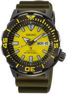 Seiko Prospex Monster Asia Special Edition SRPF35K1 Yellow Monster automatic diver watch, 200M water resistance, olive silicone strap, bold bezel design—available at WatchOutz.com  with secure worldwide shipping and 13+ years of trusted Japanese watch expertise.