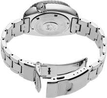 Seiko Prospex SRPK01 PADI Great Blue King Turtle caseback showing 4R36 automatic movement. Shop Watchoutz.com.