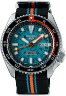 Seiko 5 Sports SKX BAMFORD Collaboration Limited Edition SRPL95 — bold black case, signature Bamford accents, limited‑edition collector’s diver watch front view.