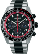 Seiko Prospex Speedtimer X Datsun 240Z SBDL121 (SSC957) black dial with red 60‑minute chapter ring and rally‑style markings.