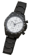 Seiko × Nano Universe SZSJ119 Japan 2025 collaboration chronograph with bold all‑black plated case and bracelet, contrasted by crisp white dial and sub‑dials — modern JDM design for collectors
