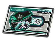 Stainless steel Shinca collector card replica included with Seiko × Shinkalion H5 Hayabusa 10th Anniversary chronograph, featuring Hatsune Miku and Shinkalion artwork with foil‑stamped logos.