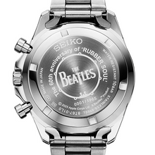 Seiko x The Beatles Rubber Soul 60th Anniversary limited edition quartz chronograph watch, stainless steel case, commemorative dial design, collector’s 2026 release