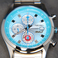 Dial Close up Seiko X ANA Boeing 727 60th Anniversary Limited Edition Quartz Chronograph SZER115: Available at WatchOutz.com.