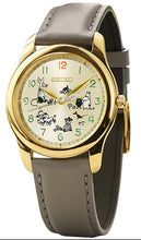 Front view of Seiko × Moomin 2025 “Moomin and Friends” Limited Edition Golden Quartz watch with golden case and dial