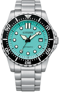 Citizen NJ0170‑83X mechanical automatic watch front view with blue dial and date display. Shop Watchoutz.com