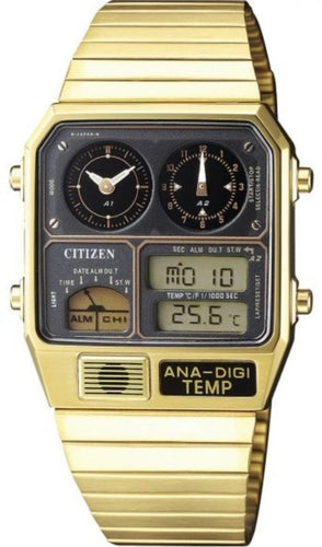 CITIZEN ANA-DIGI TEMP DIGITAL ANALOG TEMPERATURE DISPLAY GOLD JG2008-81E www.watchoutz.com