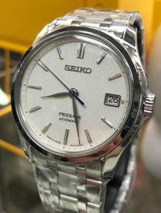 Seiko Presage Basic Line Automatic Snow Frost White Dial SRPD97J1 Stock www.watchoutz.com