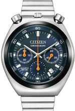 Front dial of Citizen Retro Quartz Chronograph Bullhead TSUNO CHRONO Navy Blue Dial AN3660-81L. Available at Watchoutz.com.