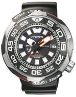 Citizen Eco-Drive Promaster Marine BN7020-09E professional titanium diver’s watch, 1000M water resistance, black dial with luminous markers, rugged rubber strap.