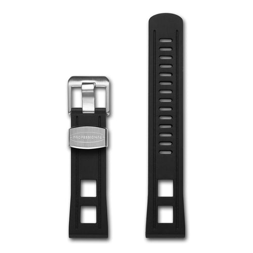 CRAFTER BLUE 22mm STRAIGHT END RUBBER STRAP CB01 BLACK STAINLESS STEEL HARDWARE www.watchoutz.com