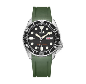 Crafter Blue 22mm Curved End Rubber Strap Green CB05 front (For Seiko SKX Series) www.watchoutz.com
