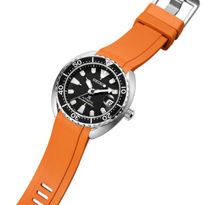 Crafter Blue 20mm Curved End Rubber Strap CB13 Orange side (For Seiko MM200 & Mini Turtle) www.watchoutz.com