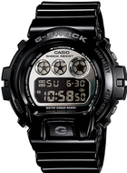 Casio G‑Shock DW‑6900NB‑1 6900 Series gloss black resin watch with silver dial front view.